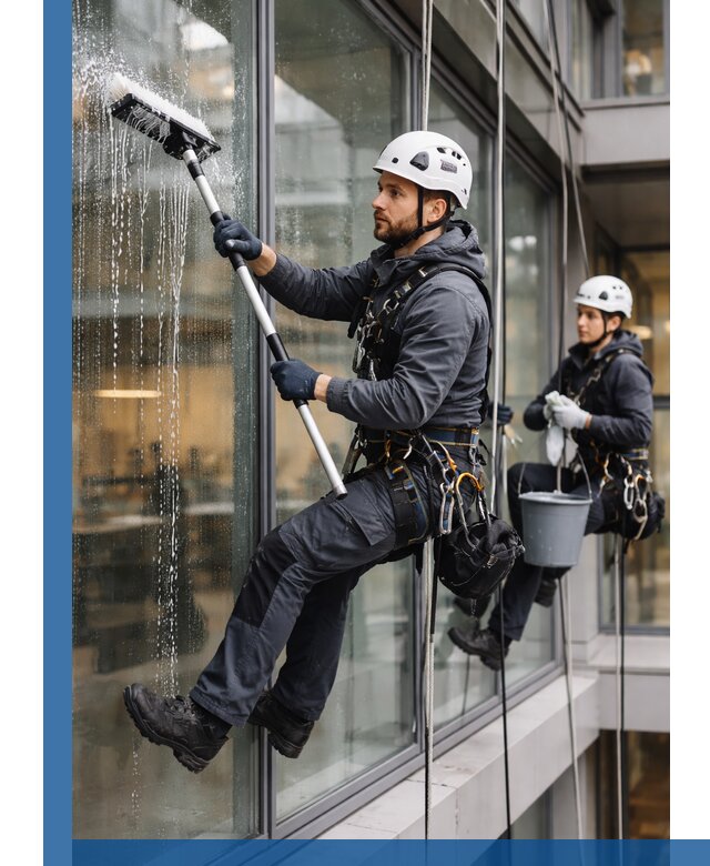 Профессиональная мойка витражей промышленными альпинистами в Железнодорожном