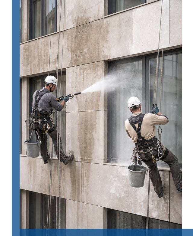 Послестроительная мойка фасада промышленным альпинизмом в Железнодорожном