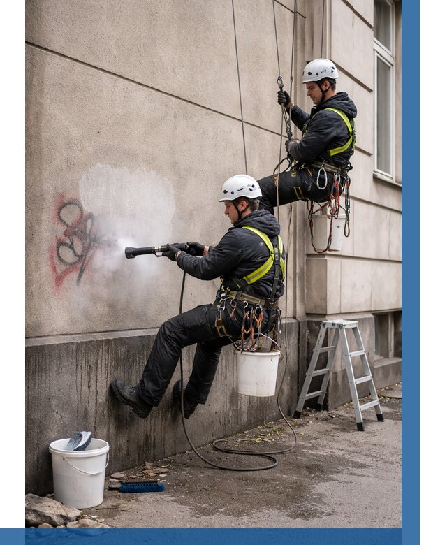 Удаление граффити с фасада в Железнодорожном от 4614 р. | ВЫСОТНИК-Жлз