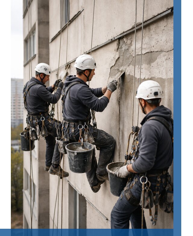 Ремонт бетонных элементов фасада в Железнодорожном от 2564 р. | ВЫСОТНИК-Жлз