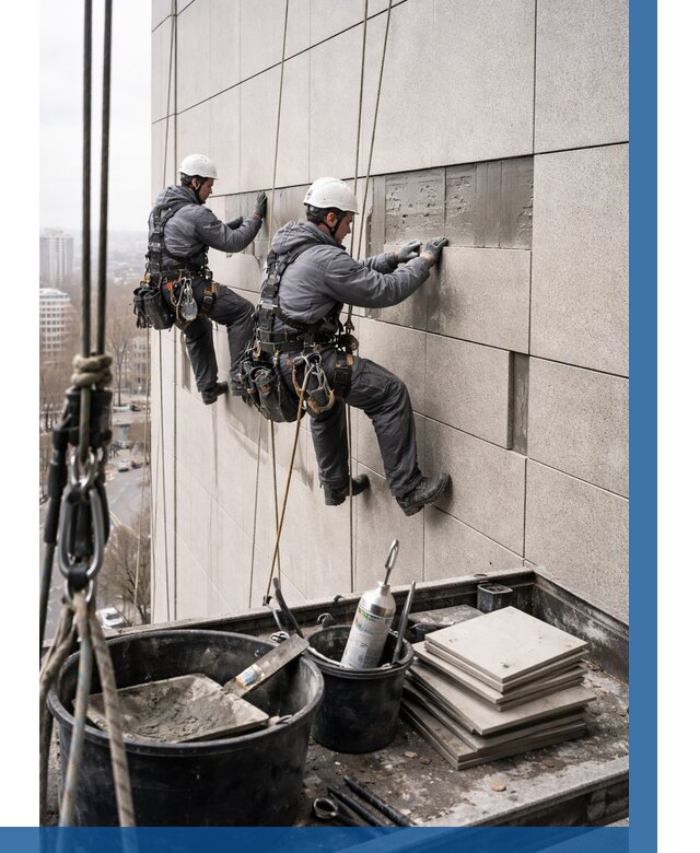 Ремонт фасада из керамогранита в Железнодорожном от 2564 р. | ВЫСОТНИК-Жлз