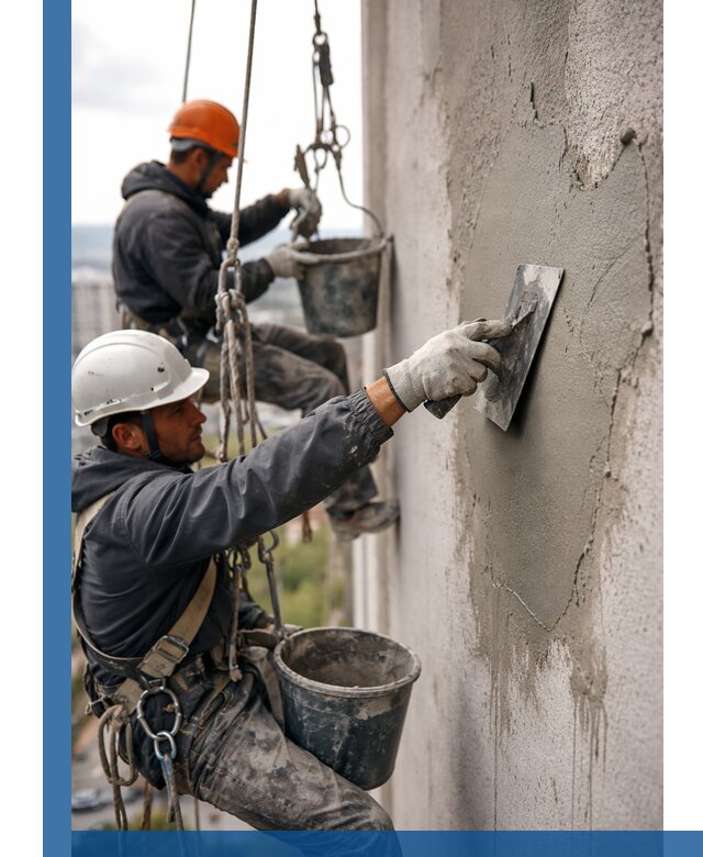 Штукатурка фасада на высоте в Железнодорожном профессиональные работы