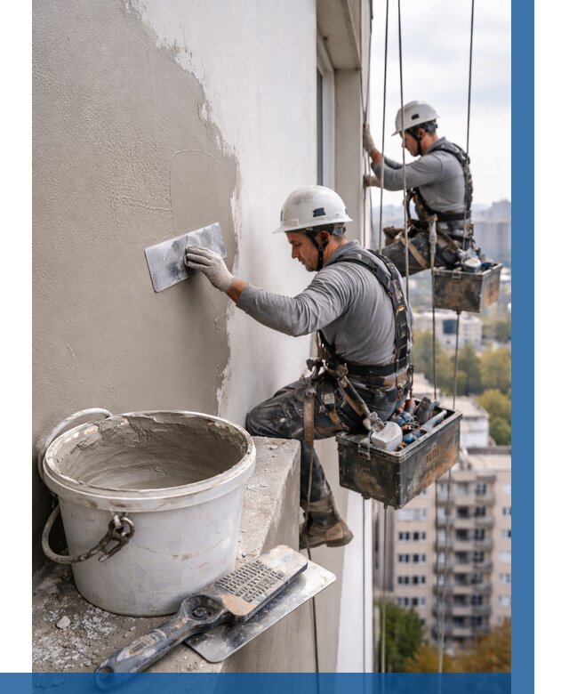 Шпаклевка фасада на высоте в Железнодорожном от 718 р. | ВЫСОТНИК-Жлз