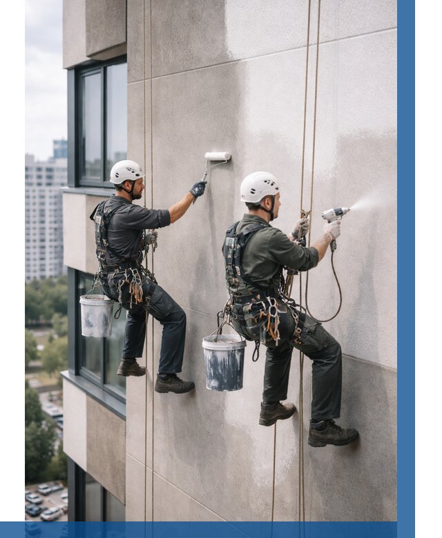 Покраска фасада альпинистами в Железнодорожном от 308 р. | ВЫСОТНИК-Жлз