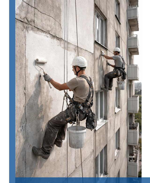 Покраска бетонного фасада в Железнодорожном для жилых и промышленных объектов