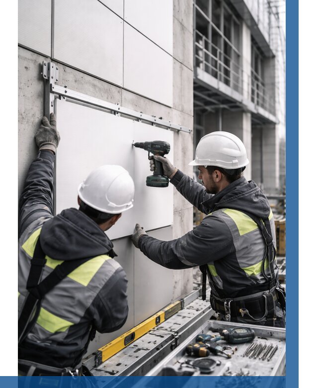 Монтаж композитных панелей фасада в Железнодорожном от 2564 р. | ВЫСОТНИК-Жлз