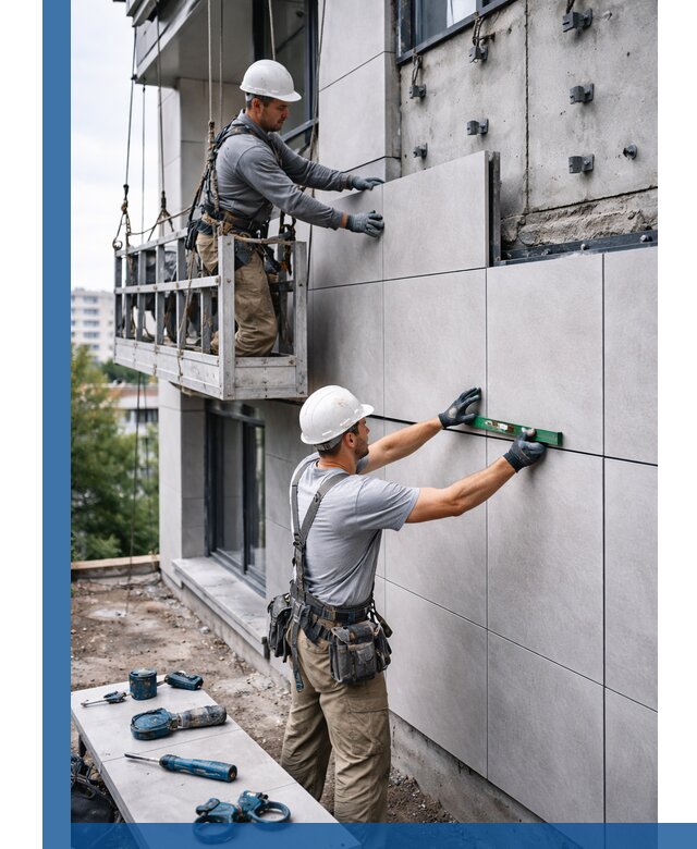 Монтаж керамогранита на фасад в Железнодорожном под ключ с гарантией качества