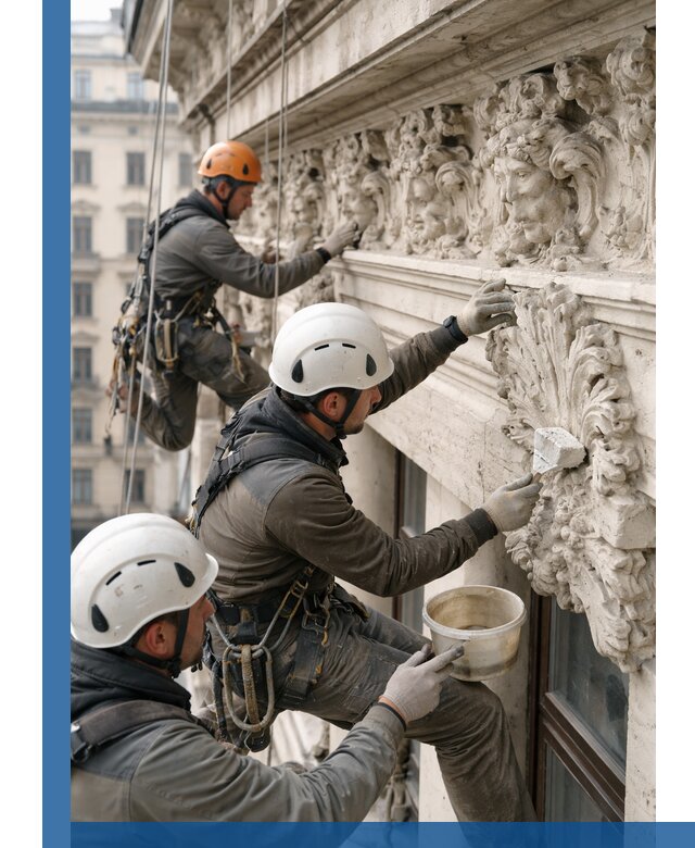 Реставрация фасадной лепнины с высотными работами в Железнодорожном