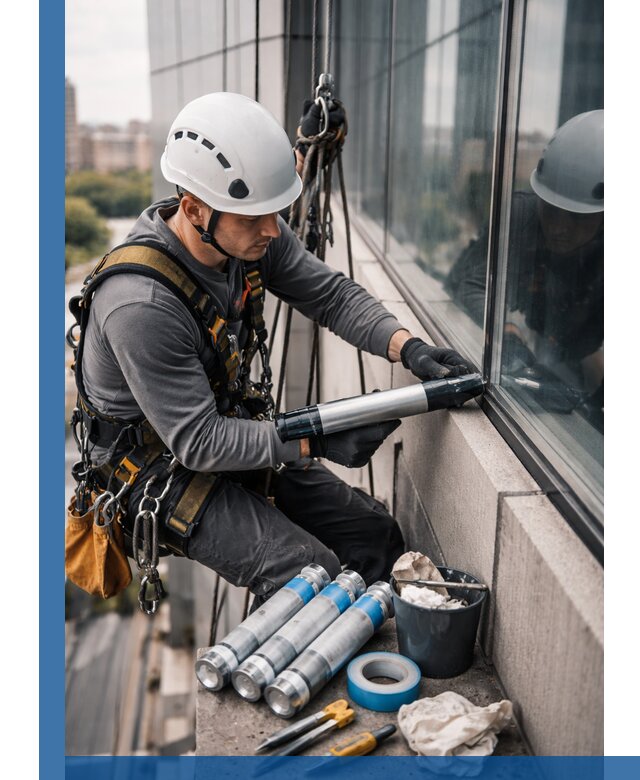 Герметизация стыков витража в Железнодорожном для герметичных фасадов