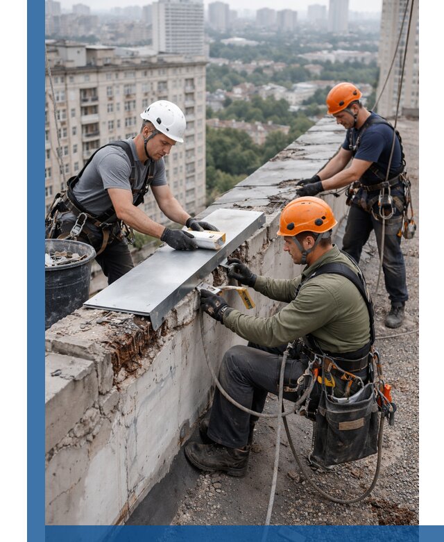 Ремонт парапета на кровле в Железнодорожном, высотные работы с гарантией