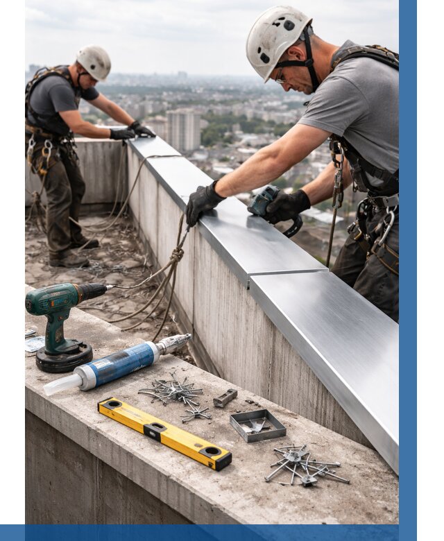 Монтаж парапетных крышек в Железнодорожном от 820 р. | ВЫСОТНИК-Жлз