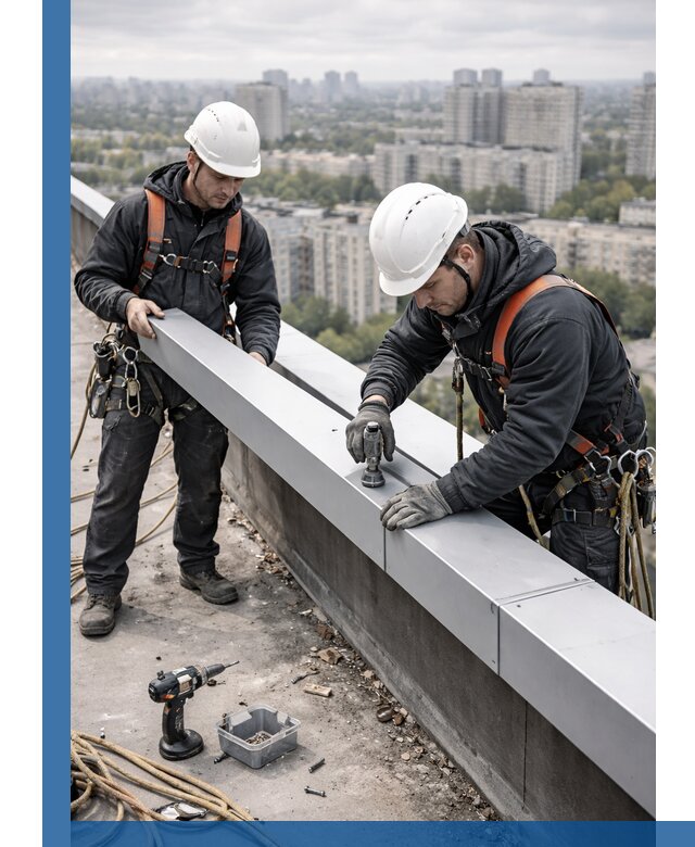 Монтаж парапетных крышек и ограждений кровли в Железнодорожном