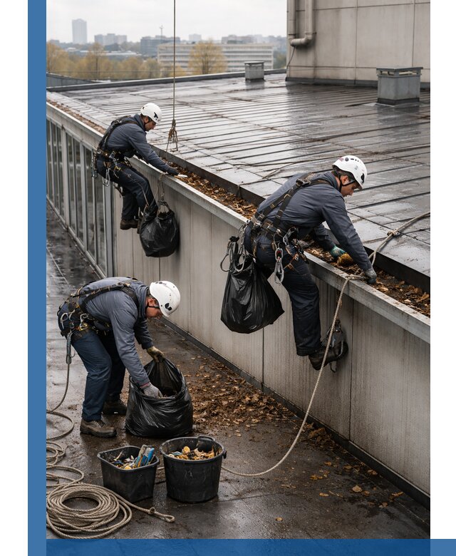 Очистка кровли по периметру в Железнодорожном силами промышленных альпинистов