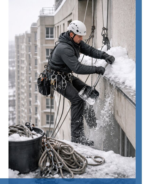 Очистка карнизов от снега в Железнодорожном от 308 р. | ВЫСОТНИК-Жлз