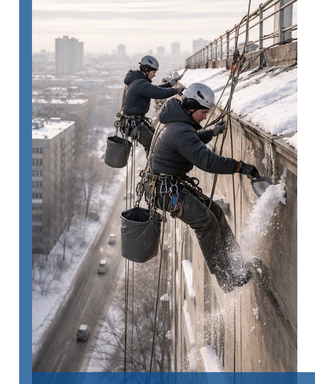 Очистка карнизов от снега в Железнодорожном профессионально и безопасно