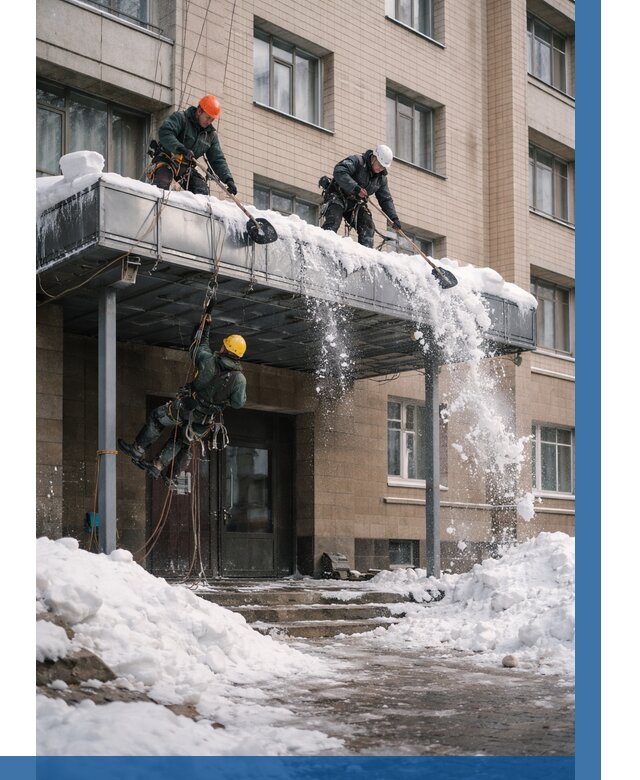 Очистка козырьков от снега в Железнодорожном от 3589 р. | ВЫСОТНИК-Жлз