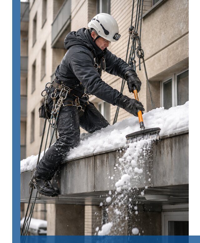 Очистка козырьков от снега в Железнодорожном круглогодично безопасно