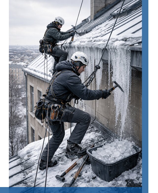 Удаление наледи с кровли в Железнодорожном от 5640 р. | ВЫСОТНИК-Жлз