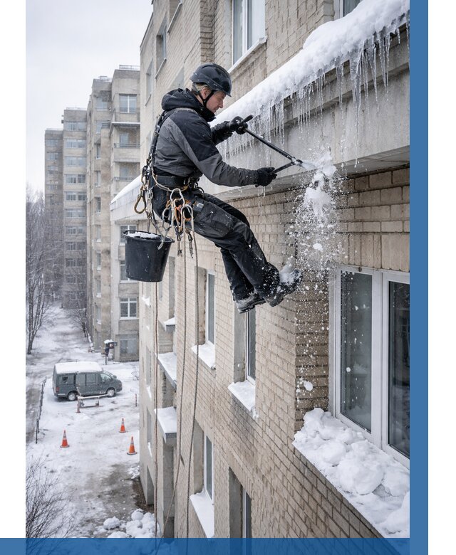 Удаление наледи с карнизов в Железнодорожном от 359 р. | ВЫСОТНИК-Жлз