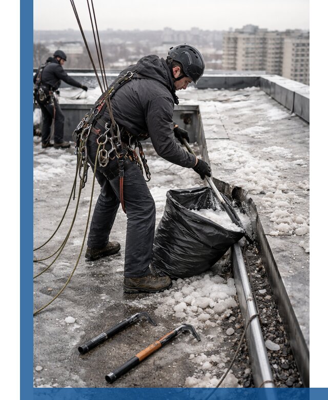 Аварийная очистка кровли в Железнодорожном от промальпинистов