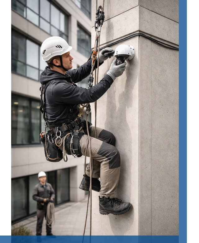 Монтаж камер видеонаблюдения на фасаде в Железнодорожном от 8716 р.-ВЫСОТНИК-Жлз