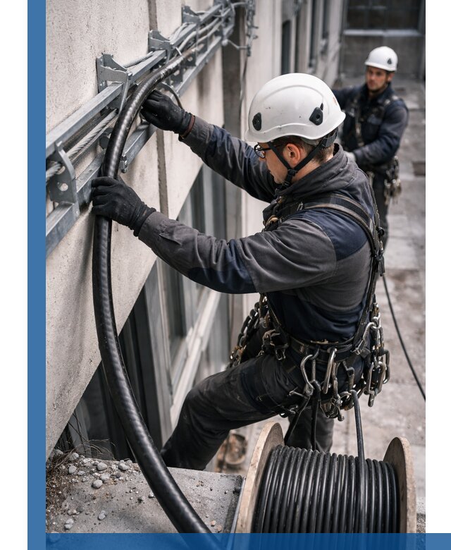 Протяжка кабеля питания на высоте в Железнодорожном с гарантией безопасности и качества