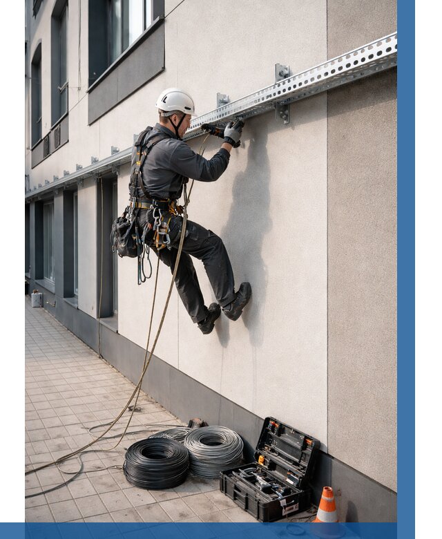 Монтаж кабельных лотков на фасаде в Железнодорожном от 1230 р. | ВЫСОТНИК-Жлз