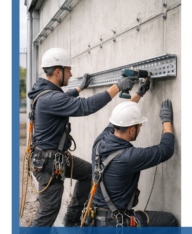 Монтаж кабельных лотков на фасаде зданий в Железнодорожном с гарантией