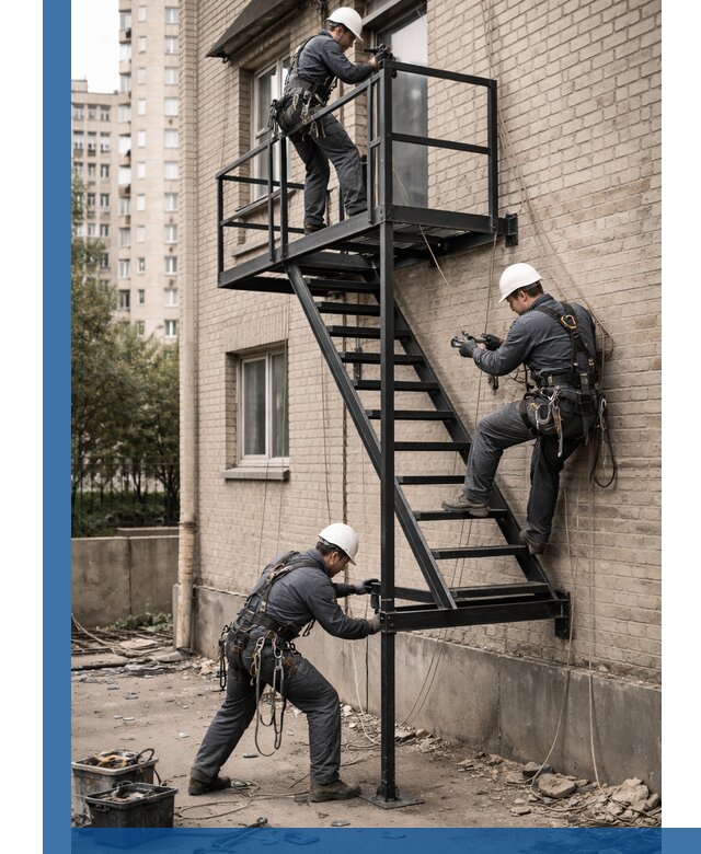 Монтаж пожарной лестницы в Железнодорожном, установка и крепление