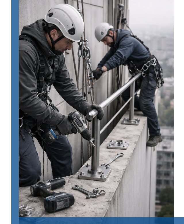 Монтаж перил на высоте в Железнодорожном для жилых и промобъектов