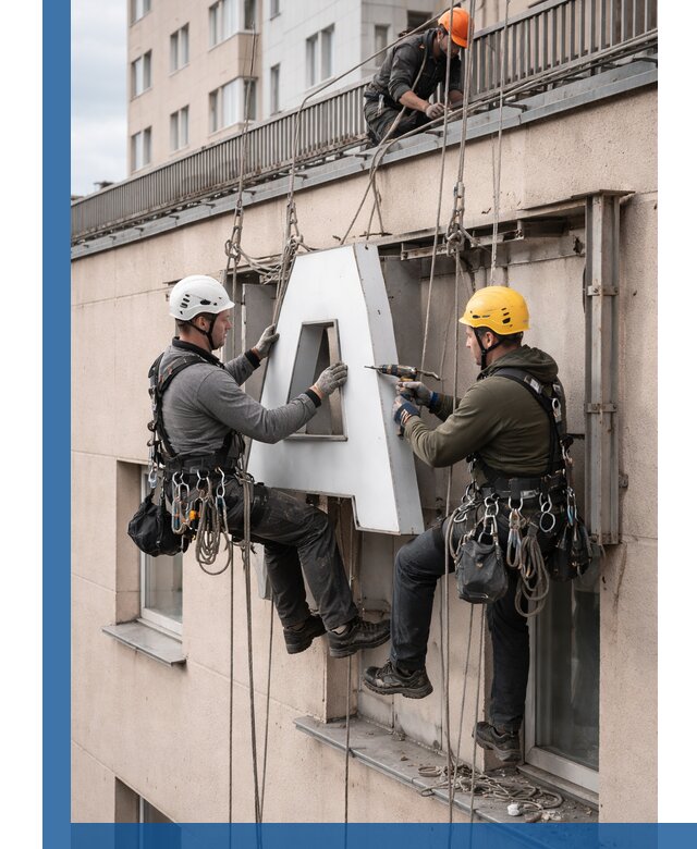 Ремонт и восстановление наружных вывесок на высоте в Железнодорожном