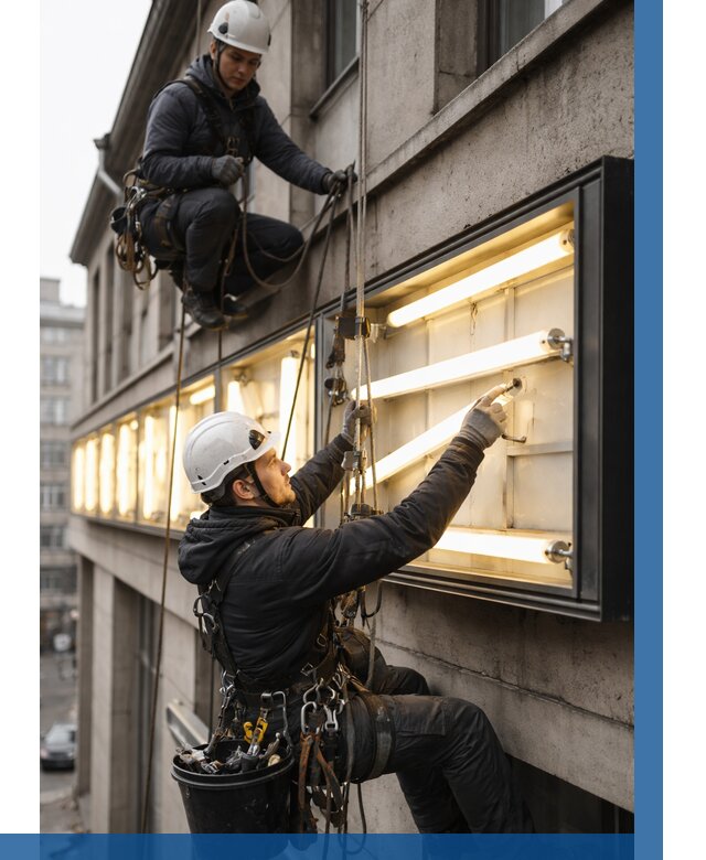 Замена ламп в вывеске в Железнодорожном под ключ от 3589 р. | ВЫСОТНИК-Жлз