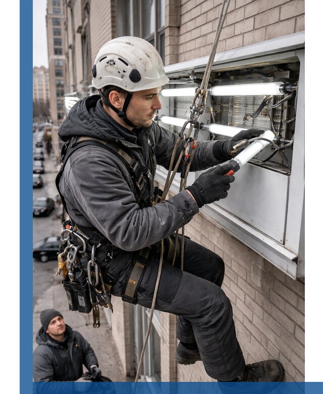 Профессиональная замена ламп в наружной вывеске в Железнодорожном