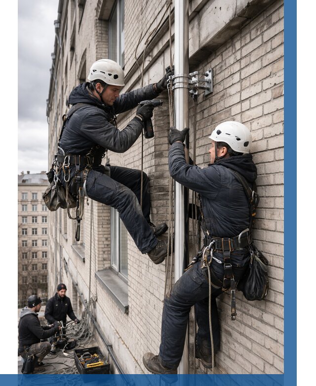 Монтаж флагштока на здании в Железнодорожном от 6665 р. | ВЫСОТНИК-Жлз