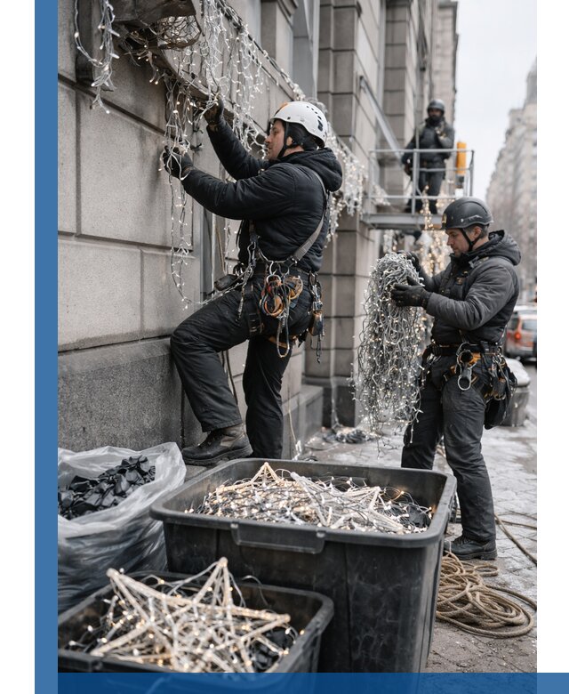 Демонтаж новогоднего оформления и гирлянд в Железнодорожном