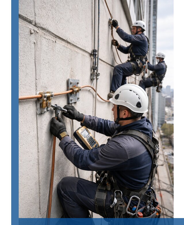 Монтаж системы заземления здания и молниезащиты в Железнодорожном