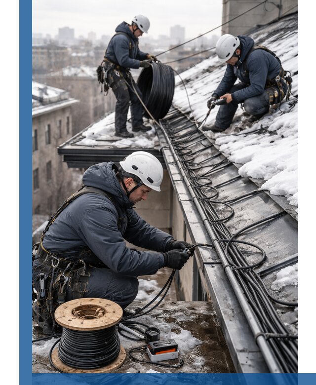 Монтаж греющего кабеля на кровле в Железнодорожном под ключ