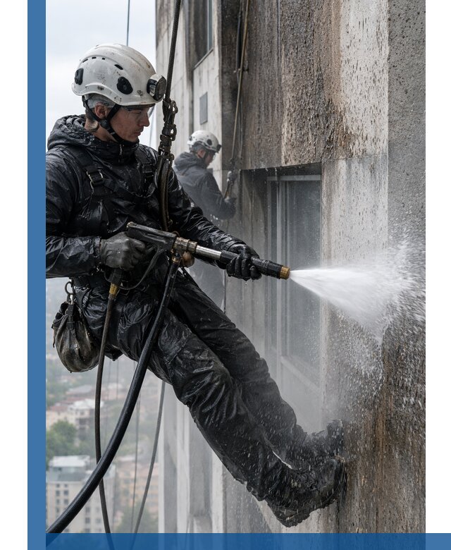 Гидроструйная очистка фасадов и конструкций в Железнодорожном