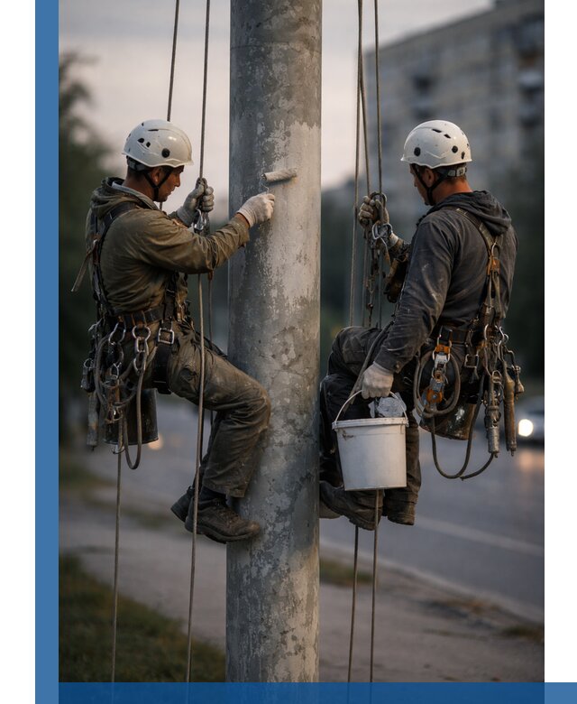 Покраска опор освещения и антикоррозийная защита в Железнодорожном