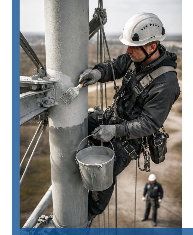Покраска мачт связи в Железнодорожном промышленными альпинистами