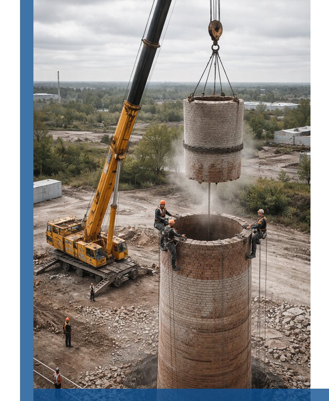 Демонтаж дымовой трубы в Железнодорожном с гарантиями безопасности