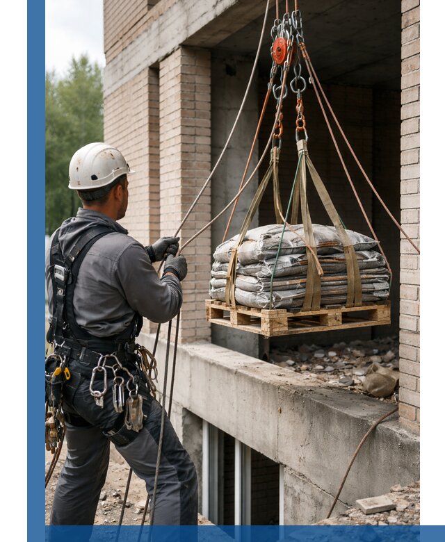 Подъем материалов на этаж веревками в Железнодорожном оперативно