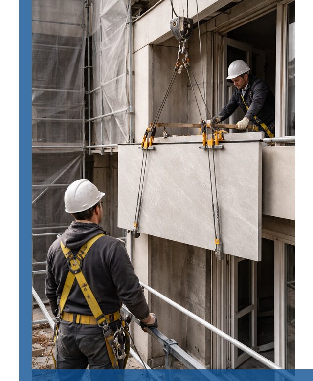 Подъем керамогранита на этаж в Железнодорожном грузчиками и техникой