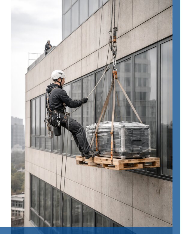 Спуск груза по фасаду в Железнодорожном от 3589 р. | ВЫСОТНИК-Жлз