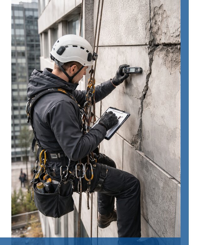 Обследование фасада альпинистами в Железнодорожном от 123 р. | ВЫСОТНИК-Жлз