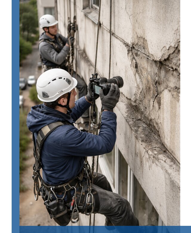 Фотофиксация дефектов фасада с высотной съемкой в Железнодорожном