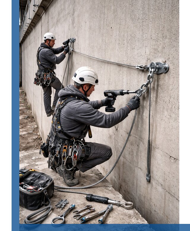 Монтаж анкерных линий высотной безопасности в Железнодорожном