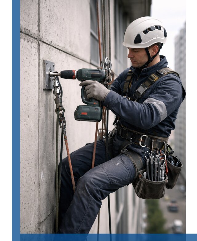 Установка анкерных точек для высотных работ в Железнодорожном