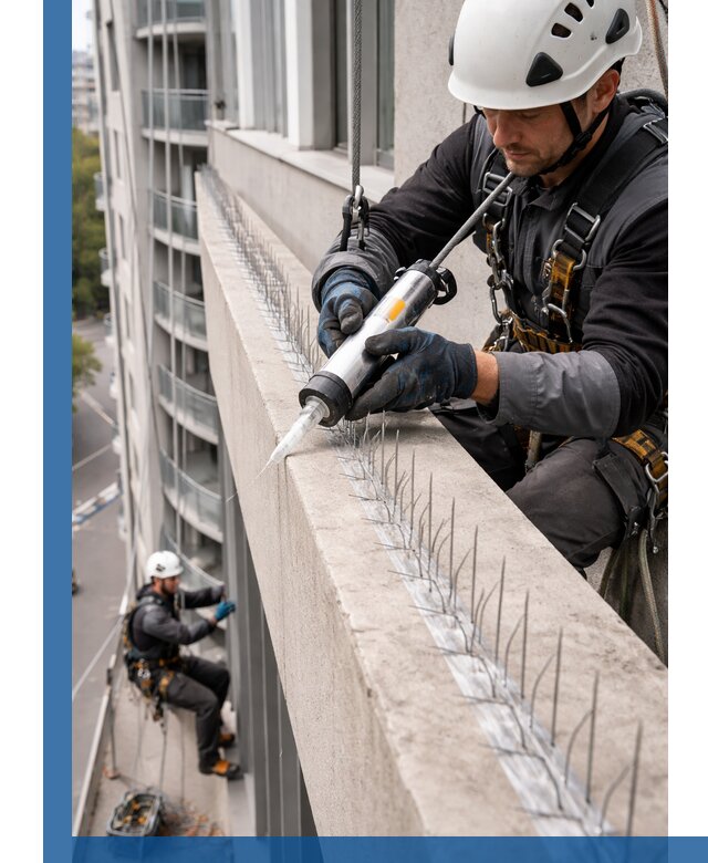 Установка шипов от птиц на фасадах и кровлях в Железнодорожном